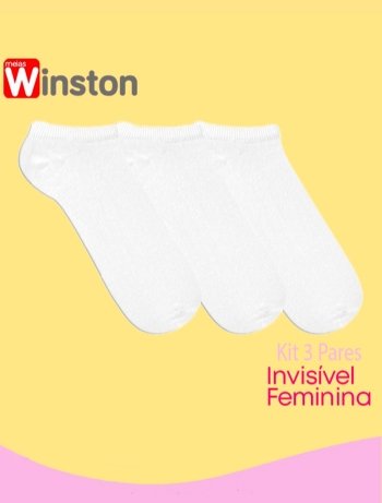 Kit 3 Pares Meias Winston Feminina Cano Invisível 0713-001 Branco